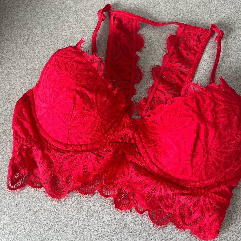 PINK by Victoria’s Secret Lacey Red Racerback Padded Bra Sz S